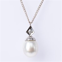 Jewelry 10kt White Gold Diamond Pearl Necklace