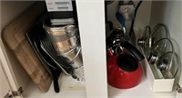 Contents of Kitchen Cabinet- Tea Kettles, Cutting