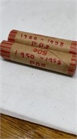 (2) rolls 1950-58 wheat pennies