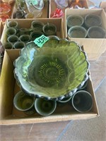 Green Glass Set of Bowls and Plates, and other