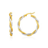 10k Two-tone Gold Twisted Wire Round Hoop Earrings