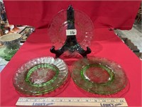 5 depression glass plates