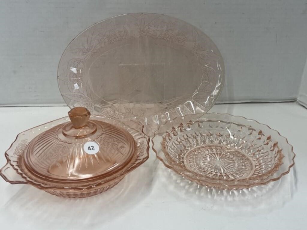 Pink Depression Glass - Covered Bowl (Mayfair