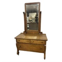 Vintage Oak Dresser With Beveled Mirror