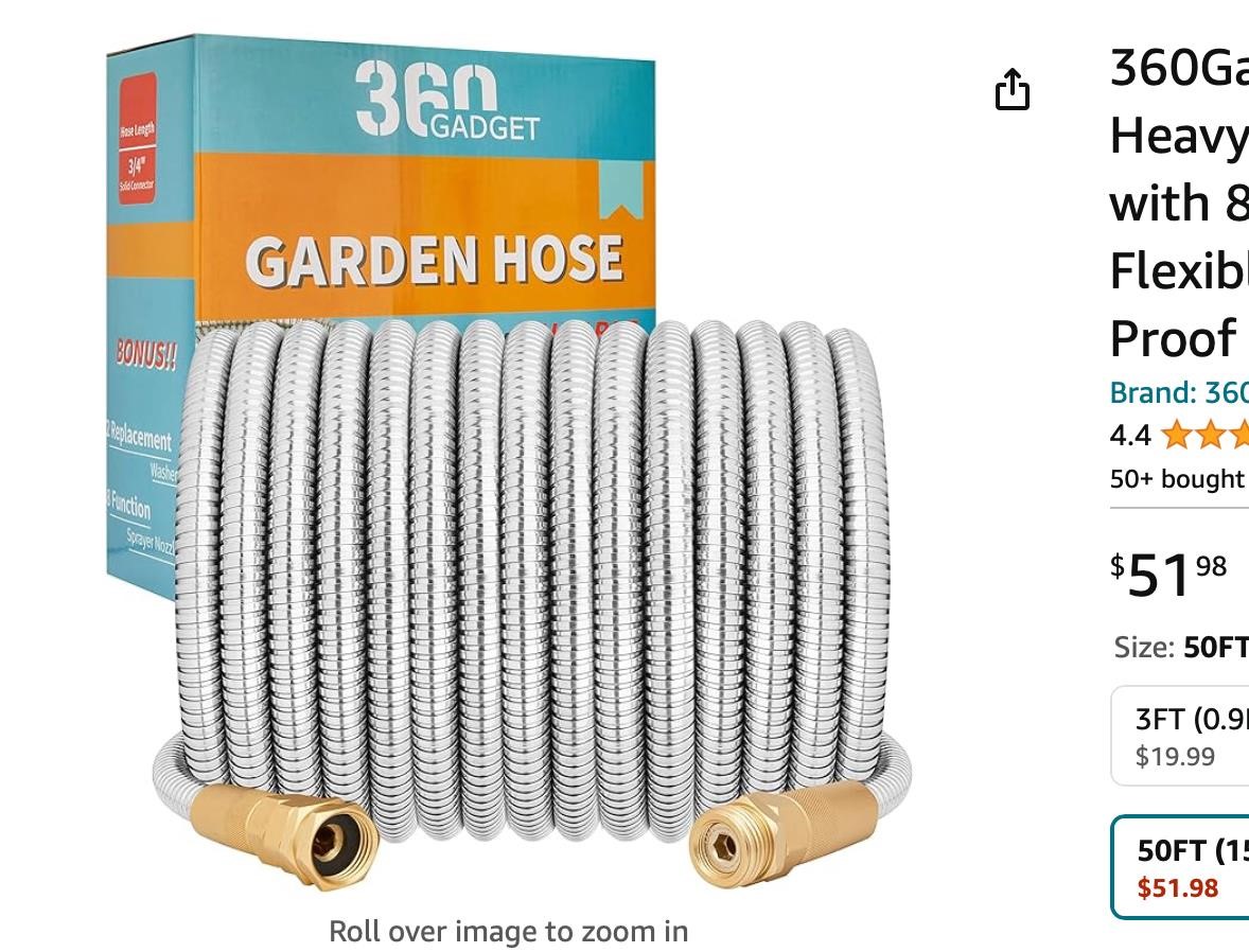 360Gadget Garden Hose Metal - 50ft Heavy Duty