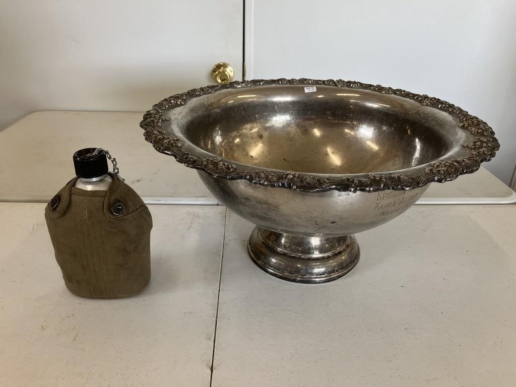 VTG Silver Plate Punch Bowl/Military Canteen