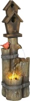 Outsunny Fountain Birdhouse, 3-Tier, LED, Brown