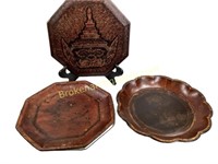 Asian Wood Plaque, Bowls