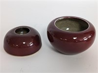 Antique Chinese Ox Blood Bowl & Brush Washer