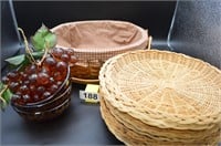 Basket, bowls, grapes and plate holders