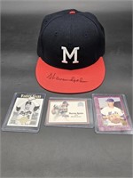 Autographed Warren Spahn Hat in Bubble Protector