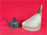 Large Vintage Funnel and Oil Can