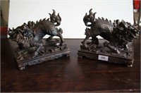Pair of bronze Qilin sculptures, standing 4 square