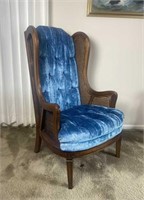 1960s Blue Velvet Cane Wing Chair