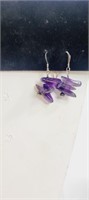 Purple Amethyst Stone Dangle Earrings  1.5" l