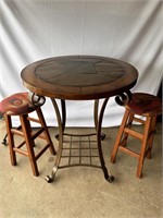 Cherry Pub Table with 2 Bar Stools