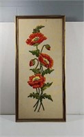 Vintage  1975 Embroidered Floral Framed Wall Art