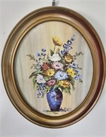 Oval Wood Framed Floral Oil Painting A