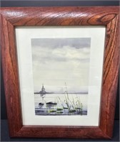 Framed Watercolor of Water Through Reeds