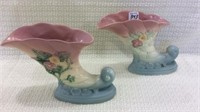 Pair of Hull Art Pottery Cornucipia Vases