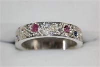 Sterling silver sapphire, ruby & diamond set