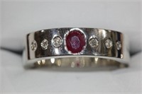 Sterling silver ruby & diamond band,