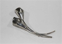 Sterling silver double tulip brooch,