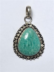 Turquoise Stone on Sterling Silver Pendant VTG