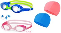 2-PACK Kids Swimming Goggles & Caps