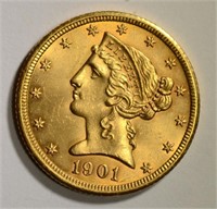 1901-S $5 GOLD GEM BU