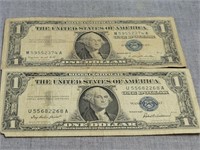 2- Silver Certificate one dollar bills, 1957,