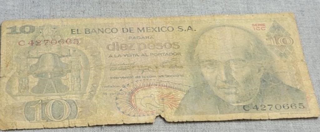 Banknote, Mexico 10 pesos bill