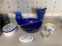 Blue Glass Bowl, Trinket Dishes, Vase and More
