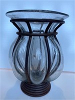 Rustic Crate & Barrel Metal & Glass Vase