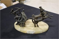 Roman archer and chariot on alabaster marble base