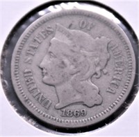 1869 3 CENT PIECE  VF