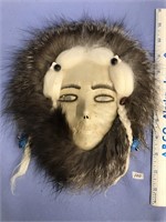 Caribou skin face mask with sealskin eyebrows and
