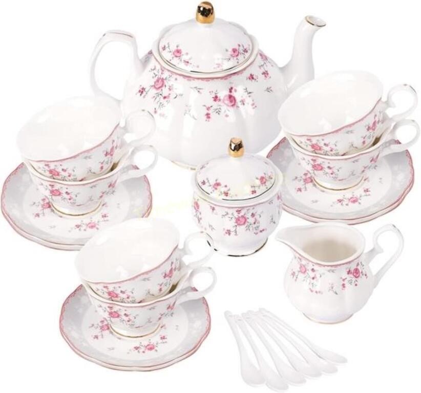 fanquare Vintage Porcelain Tea Set  Pink Rose