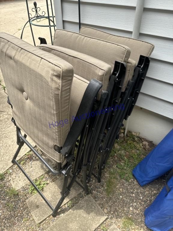 (3) CUSHIONED FOLDING PATIO CHAIRS, OUTSIDE