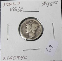 1921 D MERCURY DIME RARE DATE  VG