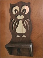 Wooden Owl & Mirror Wall Display Shelf