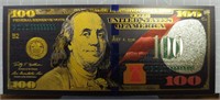 24K gold-plated  banknote $100