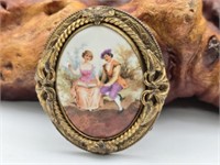 Vintage Painted Porcelain Brooch Costume Jewelry