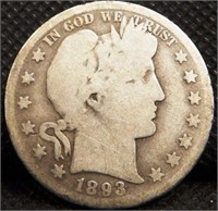 1893-S Barber Silver Half Dollar Coin