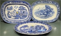 3 CONTEMPORARY BLUE & WHITE PLATTERS