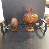 Amber Lidded Bowl, Hurricane and Wine Rack