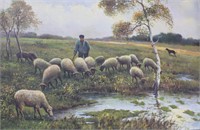 A. Tostaro?, rural scene with shepherd and