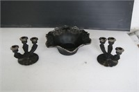 Black with Silver Candle Holders and Bowl