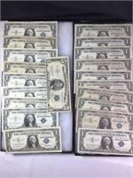 Silver Certificate Dollars (19) and a Five Dollar