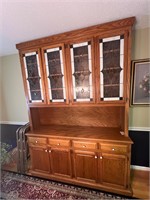 Oak china cabinet custom stain glass panels
